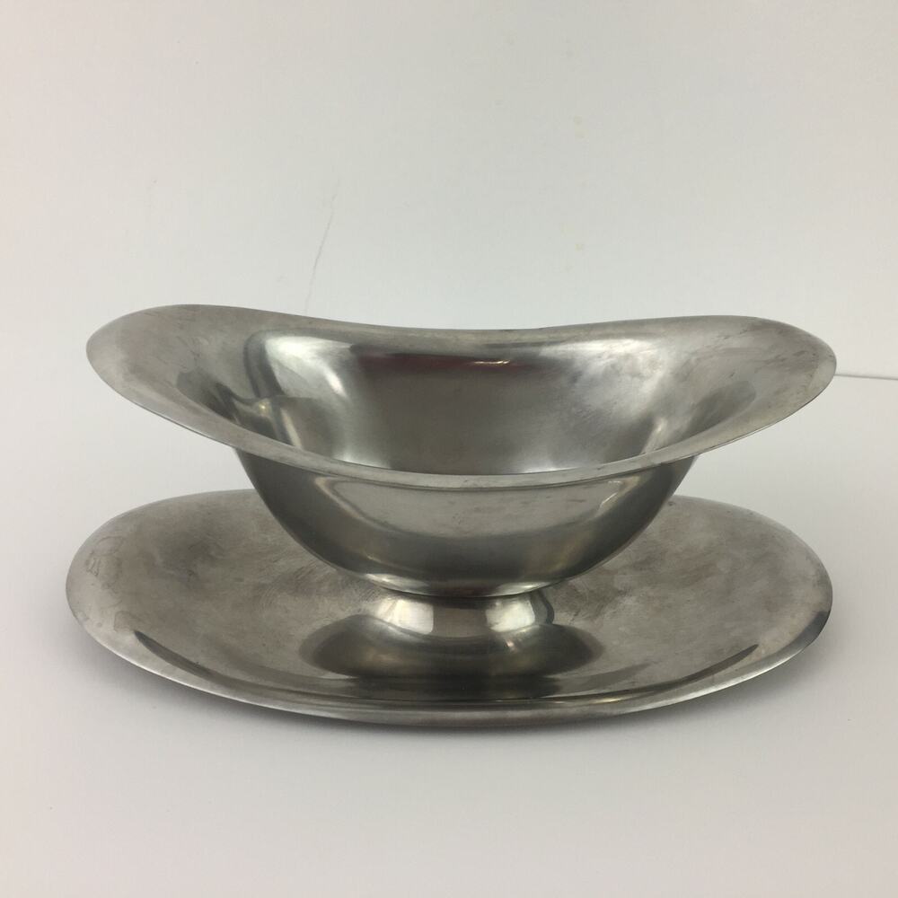 Vintage Reed & Barton 18/8 Stainless Gravy Boat with Attached Underplate
